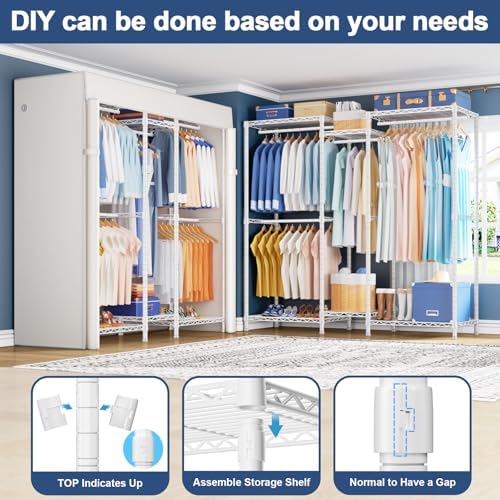 Ulif E12C Heavy Duty Closet Organizer System，Freestanding Clothing Rack, Adjustable Garment Rack 57.1" W x 16" D x 76.5" H Holds 860 lbs, White Clothing Rack with White Dustproof Cover - Image 4
