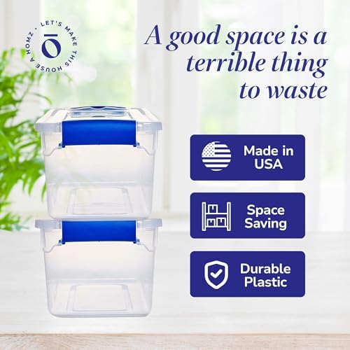 HOMZ Clear Plastic Storage Bins w/Latching Lid, 7.5 Qt, Blue, 5 Pack - Image 5