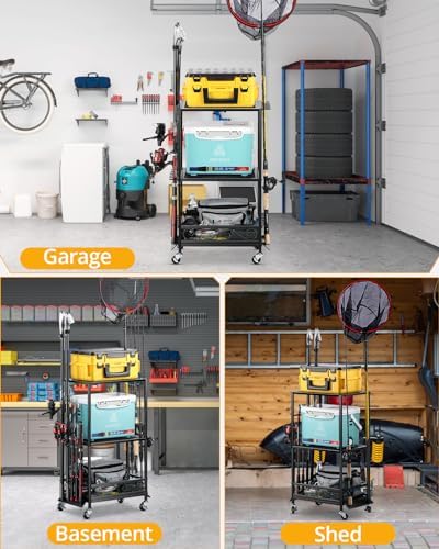 EXTCCT Fishing Rod Holder - Fishing Pole Rack for 10 Rods - Adjustable Height Fishing Gear Equipment Organizer Storage Solution for Garage Basement or Indoor - Image 5