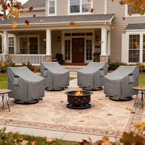 okcool Patio Swivel Chair Cover 4 Pack,Waterproof Heavy Duty Outdoor Chair Covers,Outdoor Swivel Chair Cover for Patio Furniture Covers(33 W x 35 D x 38.5 H inches),Grey - Image 4