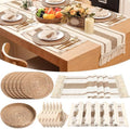 6 Sets Boho Placemat Table Runner Napkin Rings, Brown, 12x72 by Gandeer
