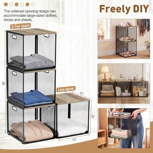 AceOrbit 3 Pcs Stackable Closet Storage Bins 12"x12"x12" Lights - Image 2