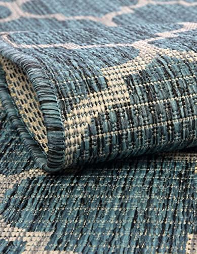Unique Loom Outdoor Trellis Collection Area Rug - Trellis (Round 13' 0" x 13' 0", Teal/ Gray) - Image 5