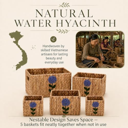 Water Hyacinth Woven Decorative Baskets - Pantry Organizers and Storage - Image 3