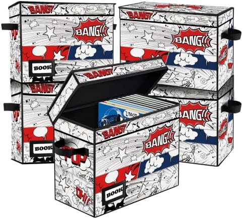 5 Pack Comic Book Storage Box, 15.8" X 7.8" X 11.8", Collapsible Holds 160-180 Comic Book Short Box Bin Container Holder Shelf(Cartoon Clock) by YNSZAS