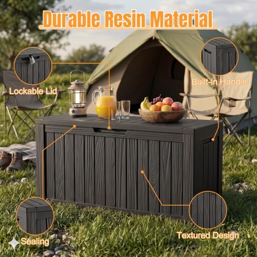 Outdoor Storage Box,140 Gallon Waterproof Resin Deck Box with Support Rod - Image 3