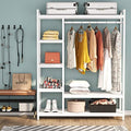 LITTLE TREE Free Standing Wood Closet Clothes Rack,Heavy Duty Grament Rack with Shelves,Hanging Racks for Clothes Clothing Rack for Bedrom,Wardrobe Closet Organizer,350 lb Capacity by LITTLETREE