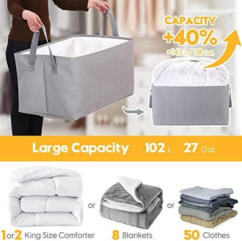 Hinwo 102L XXL Canvas Storage Bin with Lid and Handles, 2-Pack - Image 4