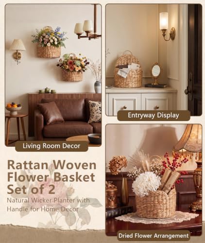 2Pcs Scalloped Wall Baskets, Handwoven Water Hyacinth Hanging Storage, Boho Farmhouse Wall Decor - Image 2