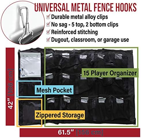 Athletico 15 Player Dugout Organizer - Hanging Baseball Helmet Bag to Organize Baseball Equipment Including Gloves, Helmets, Batting Gloves, Balls, & More - Image 4