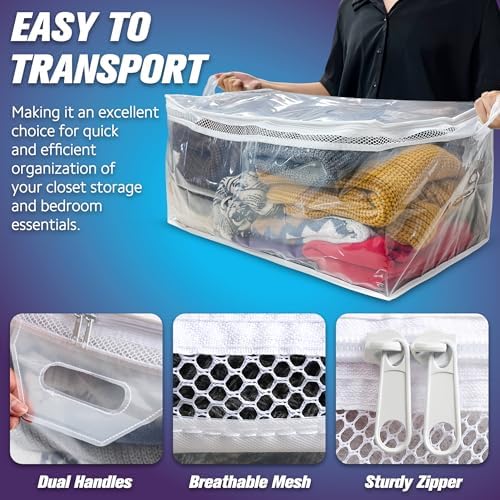HIBAG 20 Gallon Large Storage Bag for Clothes, Zipper Clothing Storage Bag, Clear Organizer with Reinforced Handles, for Comforters Blankets Pillows Bedding (4 Pack) - Image 6
