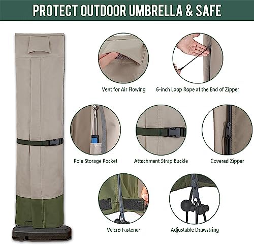 Rachmi 600D Extra-large Cantilever Offset Umbrella Cover 14-16 Ft, Khaki - Image 6