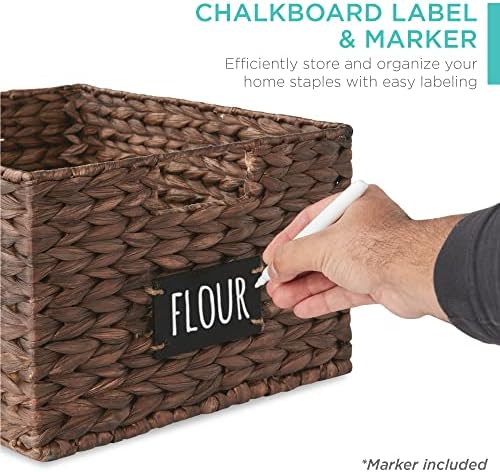 Best Choice Products Pantry Baskets Set of 2 16x12in Water Hyacinth Storage Baskets, Woven Wicker Kitchen Organizers with handles w/Chalkboard Label Chalk Marker - Brown - Image 2
