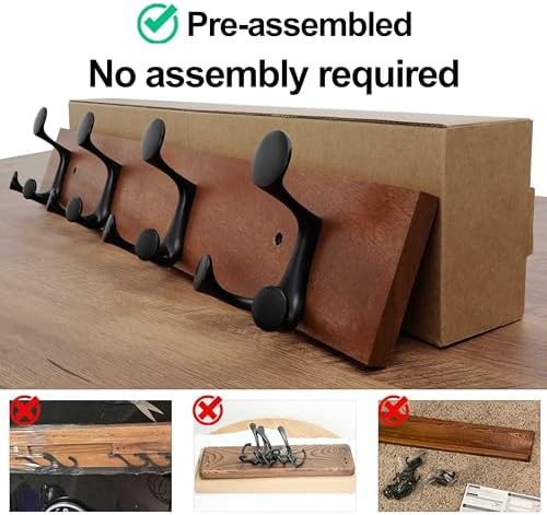 WEBI Coat Rack Wall Mount,24" Solid Wood Coat Hooks Wall Mounted Coat Hanger,16" Hole to Hole,Heavy Duty 4 Triple Hooks for Hanging Coats,Jacket,Hat,Backpack,Farmhouse,Reddish Brown - Image 6