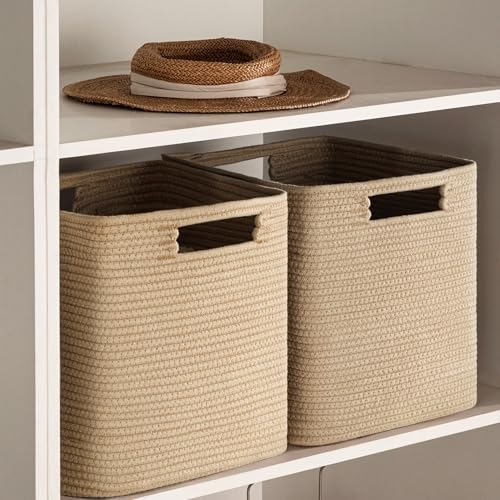 UBBCARE Set of 4 Storage Basket-11 X 10.5 X 10.5 In, Cotton Rope Basket for Shelves, Toys, Book, Cube Storage Bins with Handles, Woven Storage Baskets for Organizing, Brown - Image 6