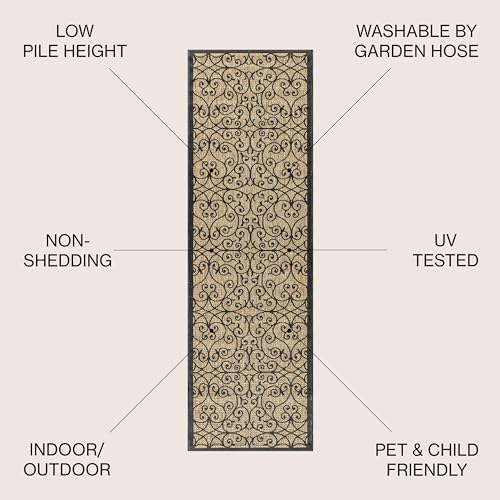 Eyely Filigree Weave Runner Rug 2X14 Black/Khaki, Indoor Outdoor Rug - Image 3