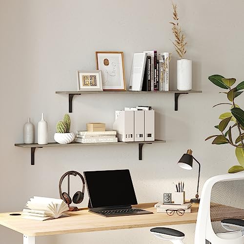 DINZI LVJ Long Wall Shelves, 47.3Inch Wooden Wall Mounted Shelves, Set of 2 - Image 4