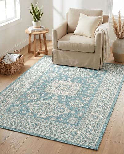 Rugs.com - Outdoor Aztec Rug – 4' 1 x 6' 1 Aqua Indoor/Outdoor Rug – Washable and Stain-Resistant Flatweave for Patios, Decks, and Porches - Image 4