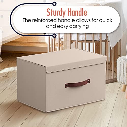 Ornavo Home 6 Pack Collapsible Storage Bins with Lid, 15x10x9, Beige - Image 5