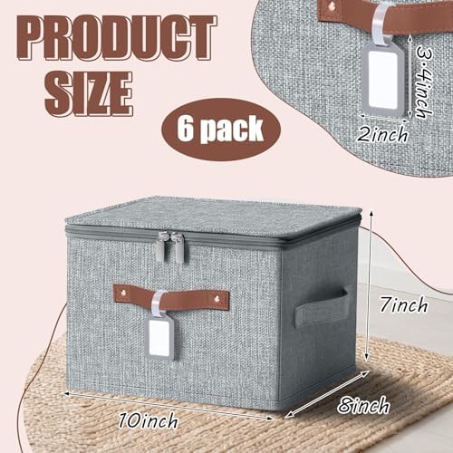 6 Pack Fabric Closet Storage Bins with Lids, 10×8×7 in, Gray - Image 2