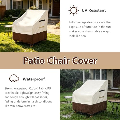 Adirondack Chair Cover 4 Pack,Waterproof Heavy Duty Patio Furniture Covers,Patio Adirondack Chair Covers for Outdoor Chairs(30 W x 34 D x 36 H inches)Beige & Brown - Image 4