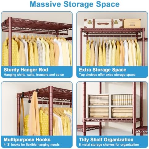 Ulif E4 Plus Heavy Duty Clothes Rack, Bronze Metal Closet Storage System - Image 6