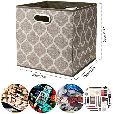Storage Cubes Bins Fabric 13x13 Inch Brown Storage Boxes Foldable Storage Baskets Printed Cloth Collasible Storage Inserts Cube for Organizing ,QY-SC01-6 - Image 5