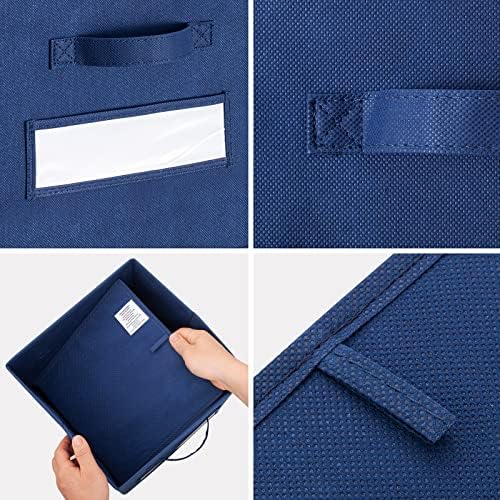 11 Inch Storage Cube,Storage bin (Set of 10) Foldable Fabric Cube Storage Bins with 10 Labels Window Cards & a Pen,Baskets Containers for Shelves,Closet Organizers Box,cube storage,Navy Blue - Image 2