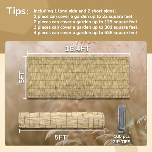 Natural 5FT X16.4FT Reed Fencing Roll Bamboo Privacy Fence Screen - Image 2