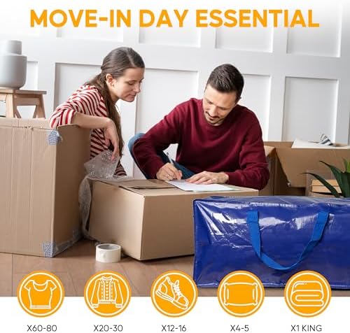 HealSmart 6 Pack Extra Large Moving Bags with Zippers & Carrying Handles, Heavy-Duty Storage Tote Moving Boxes for Dorm Room Essentials Storage Bags, Blue - Image 6