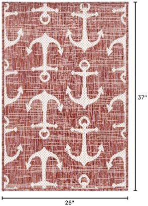 Unique Loom Outdoor Coastal Collection Area Rug - Ahoy (2' 2" x 3' 1" Rectangle, Rust Red/Ivory) - Image 2
