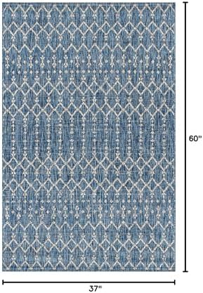 Eyely Moroccan Woven Area Rug 3X5 Navy/Light Gray, Indoor Outdoor Rug - Image 2