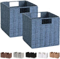 Vagusicc Wicker Storage Basket, Set of 2 Hand-Woven Storage Baskets for Shelves with Handles, Foldable Cube Storage Bins Organizer, Blue 13x13 Inch Large Wicker Baskets for Pantry Bedroom Decor, Blue by Vagusicc