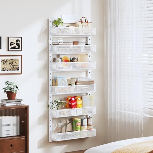 Pantry Door Organizers and Storage, 6-Tier Large Metal Heavy-Duty Frame Over the Door Spice Rack, 2 in 1 Wall-Mounted or Hanging shelf for Kitchen, Bathroom, Laundry Room, Bedroom, Closet &Nursery - Image 5