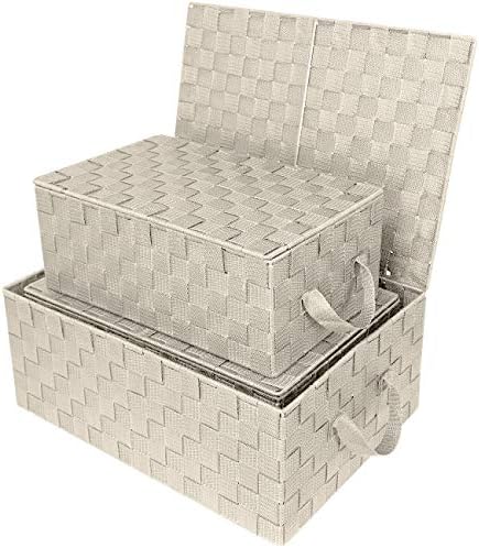 Sorbus Woven Storage Basket with Lid, Set of 3 (Beige) - Image 5