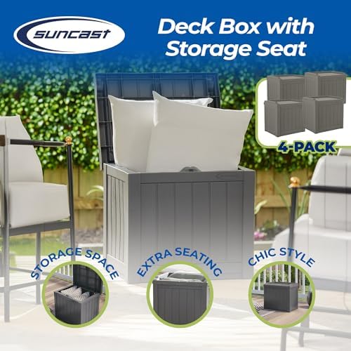 Suncast 22 Gallon Indoor or Outdoor Backyard Patio Small Storage Deck Box with Attractive Bench Seat and Reinforced Lid, Stone (4 Pack) - Image 2