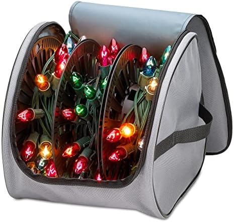 Premium Christmas Light Storage Bag – Heavy-Duty 600D Tear-Proof Material with Reinforced Handles – Includes 3 Reels, Stores up to 375 Ft of Mini Lights & Extension Cords – Grey with PVC Lining by HOLDN%E2%80%99STORAGE