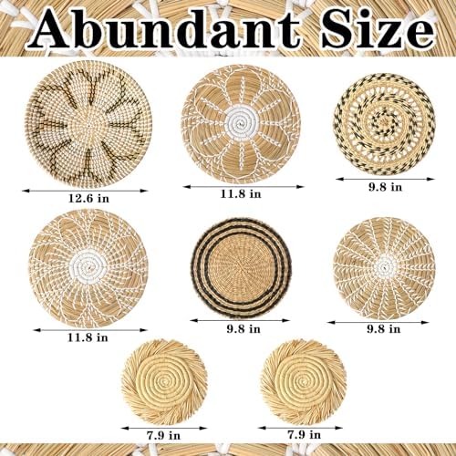 Xuhal 8 Pcs Boho Wall Basket Decor Decorative Bulrush Woven Basket Wall Decor Rustic Farmhouse Hanging Baskets for Kitchen Rustic Home Summer Decorations - Image 4