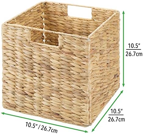 mDesign Natural Woven Hyacinth Cube Organizer Basket with Handles, Storage for Bathroom, Laundry Room Shelf or Nursery - Perfect for Cubby Storage Units - Hold Blankets and Books - 6 Pack, Natural/Tan - Image 5