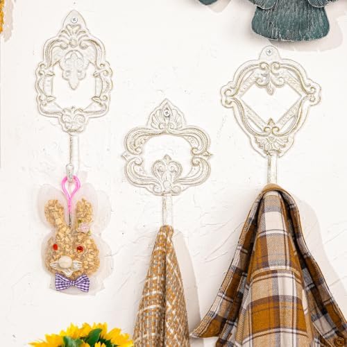 Sungmor Set of 3 Decorative Cast Iron Wall Hooks - Vintage White - Image 3