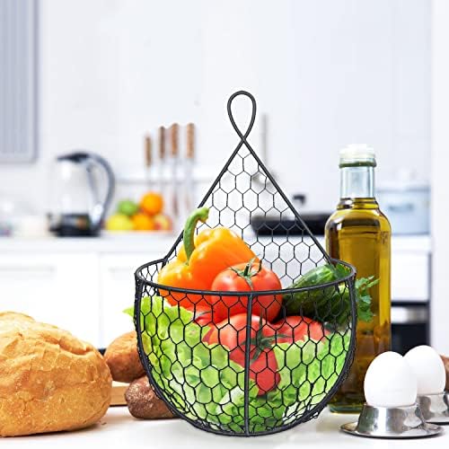 ERYTLLY Metal Fruit And Vegetable Storage Hanging Basket Wall Mounted, For Kitchen Black Wire Baskets for Flowers, Fruits and Veggies, - Set of 2 - Image 4