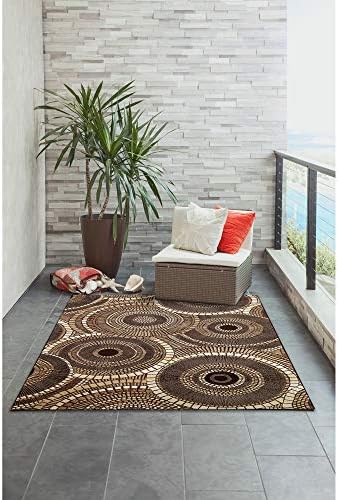 Liora Manne Marina Indoor/Outdoor Power Loomed Synthetic Blend Low Profile Area Rug - Transitional Geometric Casual Medallion Colorful (Circles Brown) (3'11" x 5'10") - Image 5