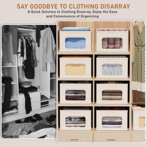 Linen Closet Organizers and Storage 8 Packs-Fabric Storage Bins with Clear Windows,Closet Baskets for Organizing Clothes, Pants, Towels - Image 4