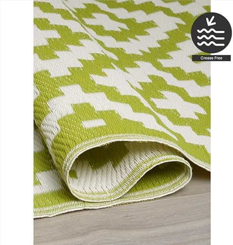 FH Home Outdoor Rug - Waterproof, Fade Resistant, Reversible - Premium Recycled Plastic - Geometric - Patio, Deck, Porch, Balcony, Laundry Room - Aztec - Green & White Crease Free - 4 x 6 ft - Image 6