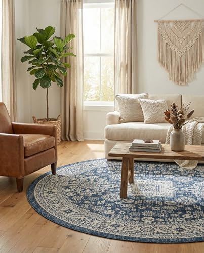 Rugs.com - Outdoor Aztec Rug – 8 Ft Round Blue Indoor/Outdoor Rug – Weather-Resistant Flatweave for Patios, Decks, and Porches - Image 4