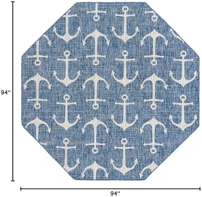 Unique Loom Outdoor Coastal Collection Area Rug - Ahoy (7' 10" Octagon, Blue/ Ivory) - Image 2