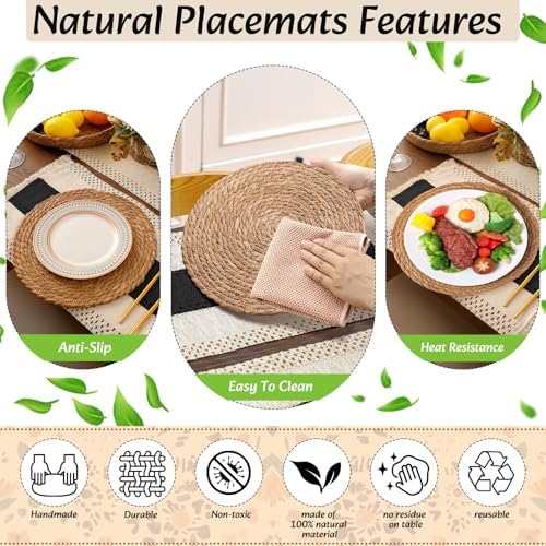 6 Sets Boho Placemat Table Runner Napkin Rings, Black, 12x72 - Image 6