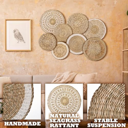 Xuhal 8 Pcs Boho Wall Basket Decor Decorative Bulrush Woven Basket Wall Decor Rustic Farmhouse Hanging Baskets for Kitchen Rustic Home Summer Decorations - Image 4