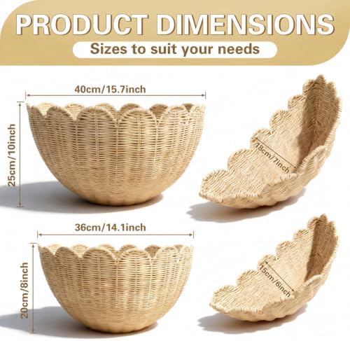 Set of 2 Scalloped Woven Rattan Wall Hanging Baskets, Decorative Wall Storage Baskets for Nursery, Bathroom, Kitchen, Farmhouse & Entryway Decor - Image 2
