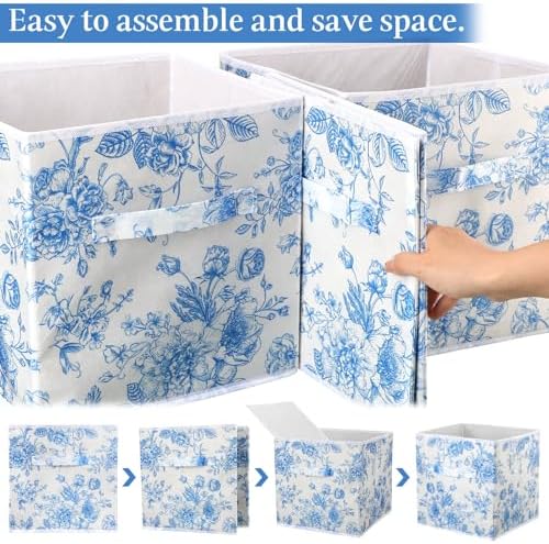 Geelin 6 Pcs Blue Floral Cube Storage Bins 11 Inch Storage Basket - Image 3